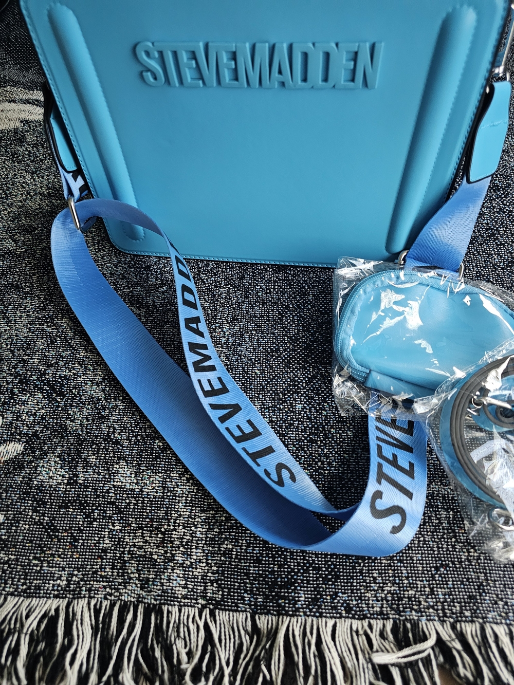 Turquoise Crossbody Bag with Logo Strap